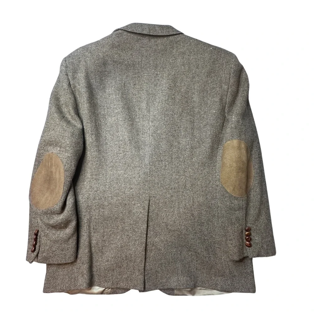 Vintage Stafford Blazer Mens 46R Brown Herringbone Wool‎ Lambswool Elbow Patch